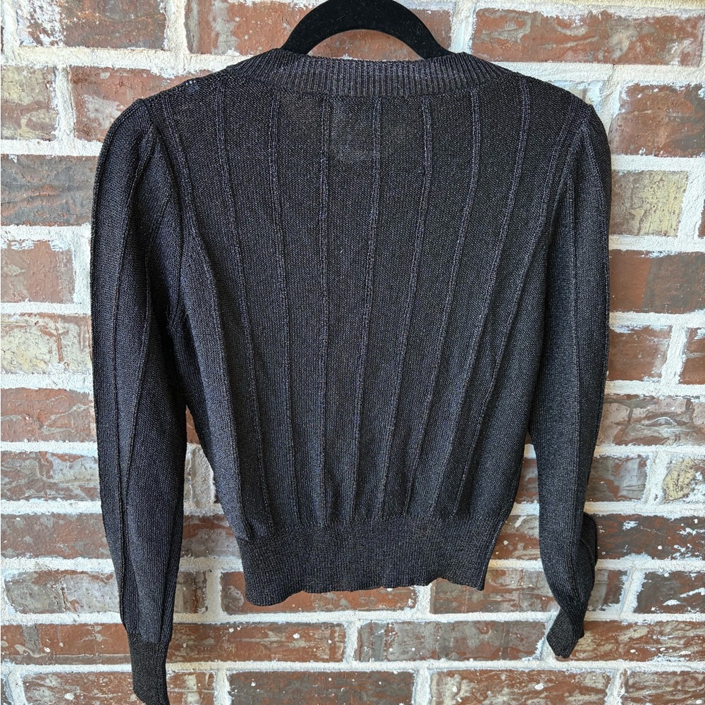 See by Chloe Black Metallic Argyle Cardigan Sweater Size 6 - Picture 2 of 15